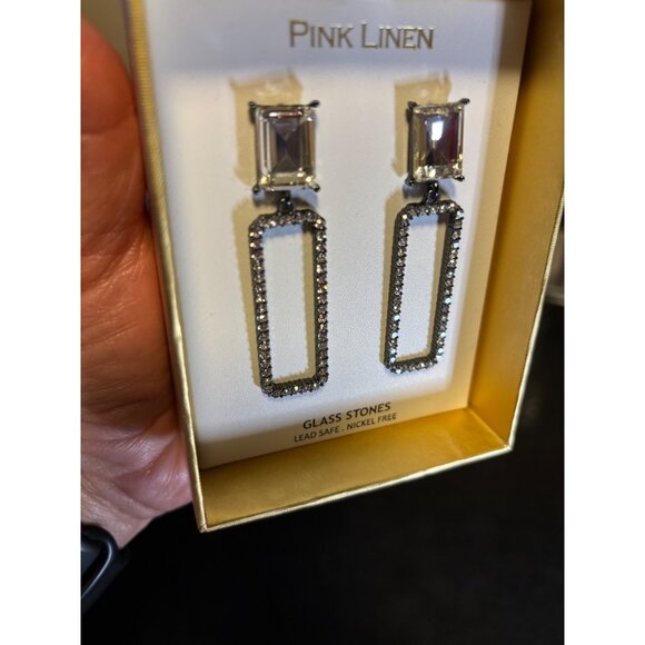 Pink Linen Glass Stone Earrings Lead Safe Nickel Free Elegant Dangle Design - Picture 2 of 5